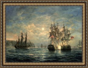 Richard Dadd Framed Prints - Engagement Between the 'Bonhomme Richard' and the ' Serapis' off Flamborough Head by Richard Willis