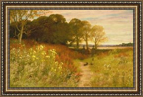 Wild Boar Framed Prints - Landscape with Wild Flowers and Rabbits by Robert Collinson