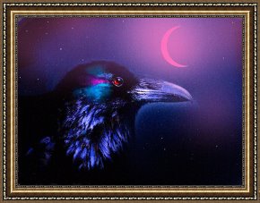 Robert Framed Prints - Red Moon Raven by Robert Foster