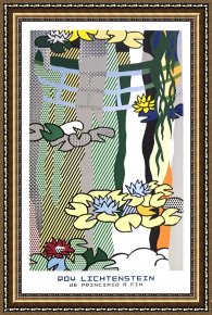 Water Framed Paintings - Water Lilies with Japanese Bridge by Roy Lichtenstein