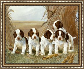 Belle Du Jour Framed Paintings - Belle's Pups by Ruane Manning