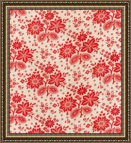 Floral Framed Prints - Pre-revolutionary Floral Cloth by Russian School