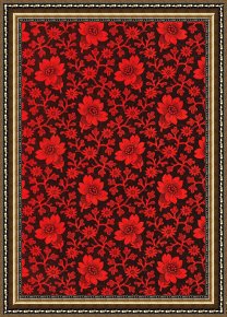 Floral Framed Prints - Pre-revolutionary Floral Cloth by Russian School