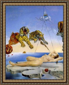 The Drummer Boy's Dream Framed Paintings - Dream Caused by The Flight of a Bee Around a Pomegranate One Second Before Awakening by Salvador Dali