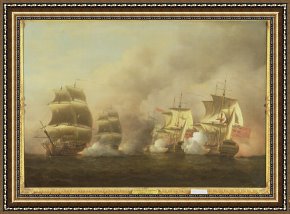 Beacon of Hope Framed Paintings - Action Off the Cape of Good Hope by Samuel Scott