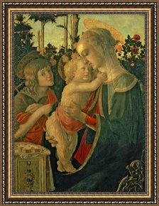Sandro Botticelli Framed Prints - Madonna and Child with St. John the Baptist by Sandro Botticelli