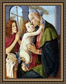 Sandro Botticelli Framed Prints - Madonna And Child with The Infant St. John by Sandro Botticelli