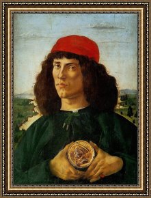 Sandro Botticelli Framed Prints - Portrait Of A Man With A Medal Of Cosimo The Elder by Sandro Botticelli