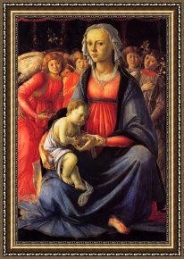 Sandro Botticelli Framed Prints - The Virgin And Child with Five Angels by Sandro Botticelli