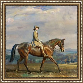 Mr And Mrs a Mosselman And Their Two Daughters Framed Paintings - Portrait of Mrs Margaretta Park Frew Riding by Sir Alfred James Munnings