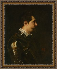 Bust Framed Prints - Portrait of a Military Commander Bust Length in Profile in Damascened Armour with White Collar And Red Sash by Sir Antony Van Dyck