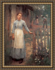 The Brandenburg Gate Berlin Framed Paintings - The Girl at The Gate by Sir George Clausen