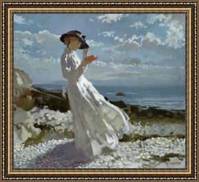 City by The Bay Framed Paintings - Grace reading at Howth Bay by Sir William Orpen