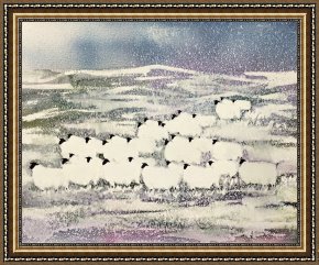 Cold Framed Paintings - Sheep in Winter by Suzi Kennett