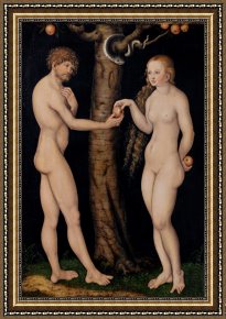 The Garden of Eden Framed Paintings - Adam and Eve in the Garden of Eden by The Elder Lucas Cranach
