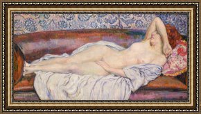 Unclothed Framed Paintings - Reclining Nude by Theo van Rysselberghe
