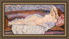 Unclothed Framed Paintings - Reclining Nude by Theo van Rysselberghe