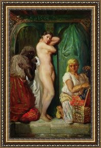 Bath Pastels Framed Paintings - The Bath in the Harem by Theodore Chasseriau