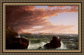 City by The Bay Framed Paintings - View across Frenchman's Bay from Mt. Desert Island after a squall by Thomas Cole