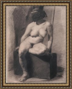 Seated Nude Framed Paintings - Female Nude Seated With Mask by Thomas Eakins