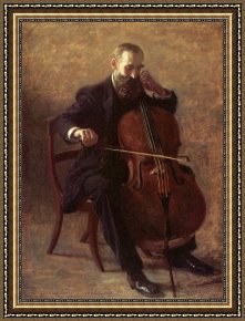 Pianist And Checker Players 1924 Framed Prints - The Cello Player by Thomas Eakins