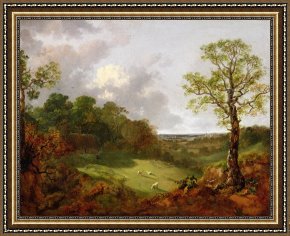 Clocktower Cottage Framed Paintings - Wooded Landscape with a Cottage - Sheep and a Reclining Shepherd by Thomas Gainsborough