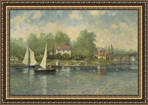 Carving The Name of Jesse Owens Into The Champions Plinth at The 1936 Summer Olympics in Berlin Framed Paintings - A Summer's Morning by Thomas Kinkade