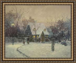 Clocktower Cottage Framed Paintings - A Winter's Cottage by Thomas Kinkade