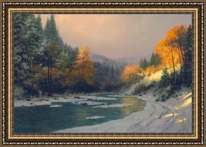 Autumn Framed Prints - Autumn Snow by Thomas Kinkade