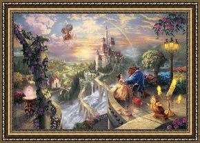 Beauty Framed Paintings - Beauty And The Beast Falling in Love by Thomas Kinkade