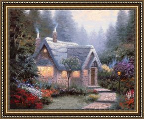 Clocktower Cottage Framed Paintings - Cedar Nook Cottage by Thomas Kinkade