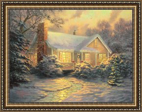 Clocktower Cottage Framed Paintings - Christmas Cottage by Thomas Kinkade