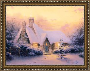 Clocktower Cottage Framed Paintings - Christmas Tree Cottage by Thomas Kinkade