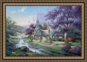 Clocktower Cottage Framed Paintings - Clocktower Cottage by Thomas Kinkade