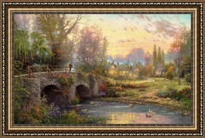 A Quiet Evening Framed Prints - Cobblestone Evening by Thomas Kinkade