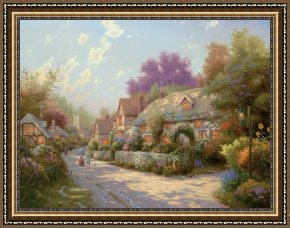 Village Framed Prints - Cobblestone Village by Thomas Kinkade