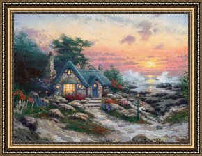 Sea Framed Paintings - Cottage by The Sea by Thomas Kinkade