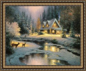 Clocktower Cottage Framed Paintings - Deer Creek Cottage by Thomas Kinkade