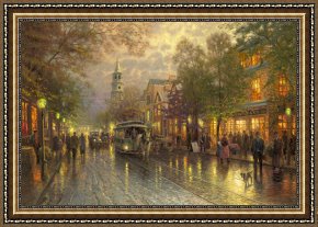 A Quiet Evening Framed Prints - Evening on The Avenue by Thomas Kinkade