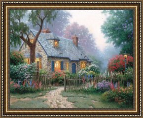 Clocktower Cottage Framed Paintings - Foxglove Cottage by Thomas Kinkade