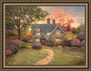 Clocktower Cottage Framed Paintings - Gingerbread Cottage by Thomas Kinkade