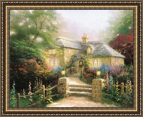 House Framed Prints - Hollyhock House by Thomas Kinkade