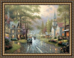 A Quiet Evening Framed Prints - Hometown Evening by Thomas Kinkade