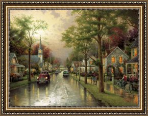 Hometown Pride Framed Prints - Hometown Morning by Thomas Kinkade
