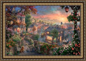 Lady Framed Prints - Lady And The Tramp by Thomas Kinkade