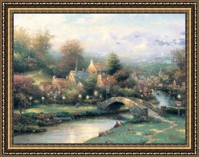 Village Framed Prints - Lamplight Village by Thomas Kinkade
