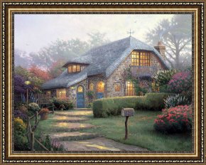 Clocktower Cottage Framed Paintings - Lilac Cottage by Thomas Kinkade