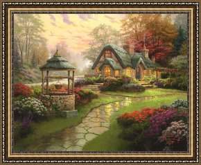 Clocktower Cottage Framed Paintings - Make a Wish Cottage by Thomas Kinkade