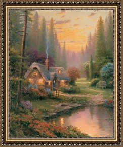 Clocktower Cottage Framed Paintings - Meadowood Cottage by Thomas Kinkade