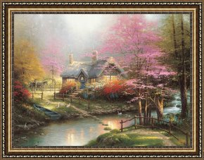 Clocktower Cottage Framed Paintings - Stepping Stone Cottage by Thomas Kinkade